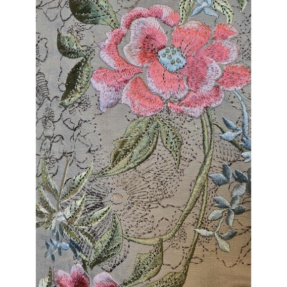 Silk Land Floral Embroidered Blazer 🌸 Tan Jacket Lined 👗 Women's XL Boho Chic - Picture 7 of 7